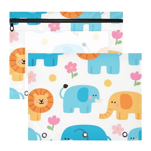 Federmäppchen mit 3 verstärkten Ösen, 3-Loch-Tasche für A4-Papier, Briefe, 2 Stück, Studenten, Büro, niedlicher Cartoon, blauer Elefant und Löwe Federmäppchen mit 3 verstärkten Ösen, 3-Loch-Tasche für A4-Papier, Briefe, 2 Stück, Studenten, Büro, niedlicher Cartoon, blauer Elefant und Löwe von EtherSpher