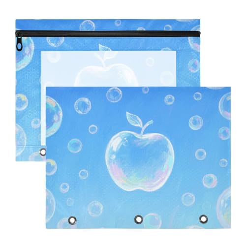 Federmäppchen mit 3 verstärkten Ösen, 3-Loch-Tasche für A4-Papier, Briefe, 2 Stück, für Schüler, Schule, Studenten, Lehrerbedarf, blaue Fruchtblasen von EtherSpher