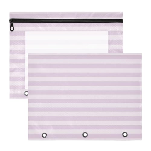 Federmäppchen mit Reißverschluss, 3 Löcher, für A4-Papier, Briefe, 2 Stück, Studenten, Schulanfang, Lila, vertikale Streifen von EtherSpher