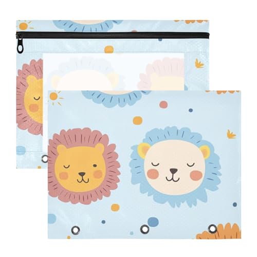 Federmäppchen mit Reißverschluss, 3 Ringe, Tasche für A4-Papier, Briefe, 2 Stück, Lehrer, Klassenzimmer, Kinderbedarf, niedliche Linien, blaue Cartoons von EtherSpher