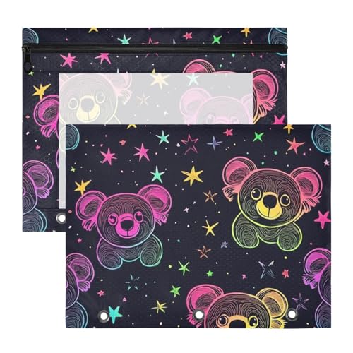 Federmäppchen mit Reißverschluss-Aufbewahrungstasche für A4-Papier, Briefe, 2 Stück, Lehrerklasse, niedliches Tier, Koalabär, Neonstern von EtherSpher