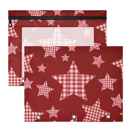 Federmäppchen mit Sichtfenster, 3-fach Locher, für A4-Papier, Briefe, 2 Stück, Lehrer, Klassenzimmer, Cartoon, kariert, Stern, Rot von EtherSpher