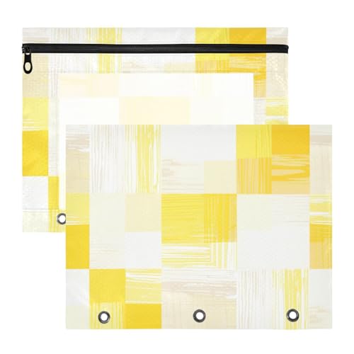 Federmäppchen mit transparentem Fenster, Stifthalter für A4-Papier, Briefe, 2 Stück, Lehrerklasse, Hellgelb und Weiß kariertes Muster von EtherSpher