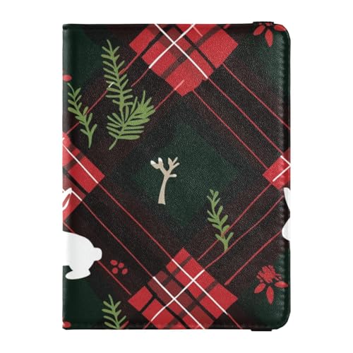 Festliche Rot Schwarz Hasen Leder Reisepass Halter Impfkarten-Etui Hülle Combo Reisepassgeldbörse mit Impfkarten-Fach für Damen Ultra, Weihnachtliche rote schwarze Kaninchen, 1 size von EtherSpher
