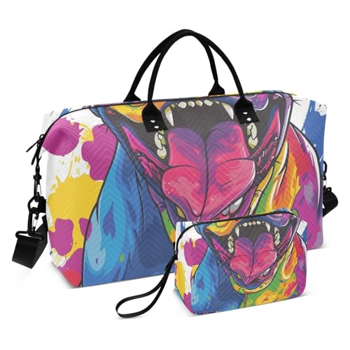 Fierce Hound Aquarellmalerei, bunte dekorative Reisetasche, Sporttasche, Turnbeutel mit Kulturbeutel für Fitnessstudio, multifunktional, Bolsas de para Mujer von EtherSpher
