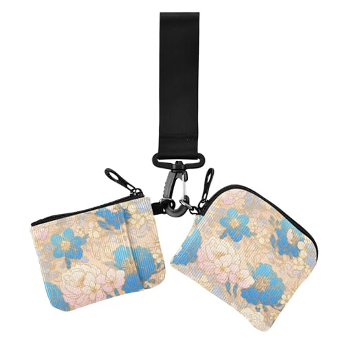 Fluid Line Damen Geldbörsen Kartenetuis Blume Blau Pfirsich Niedlich Mode Kartenhalter mit Armband für Arbeit Reisen 2 Packungen, Fluid Line Flower Blue Pfirsich, 1 size, Casual von EtherSpher