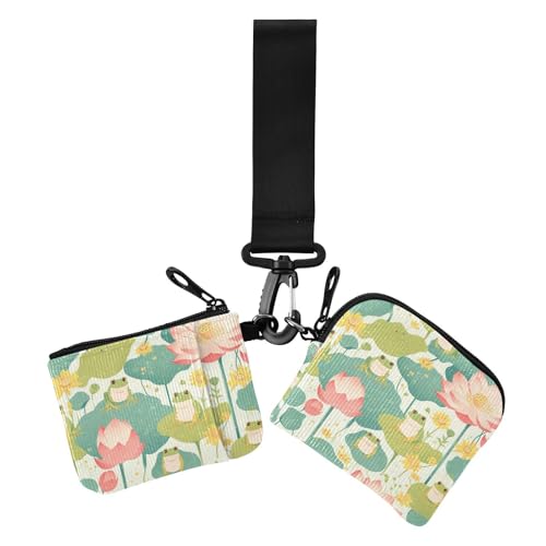 Fresh Spring Niedliche Frösche Blume Dual Münzgeldbörse Kreditkartenetui Geldbörse Geldbörse Geldbörse Kleingeldhalter mit Handgelenkschlaufe für Arbeit Reisen 2 Packungen, Frischer Frühling von EtherSpher