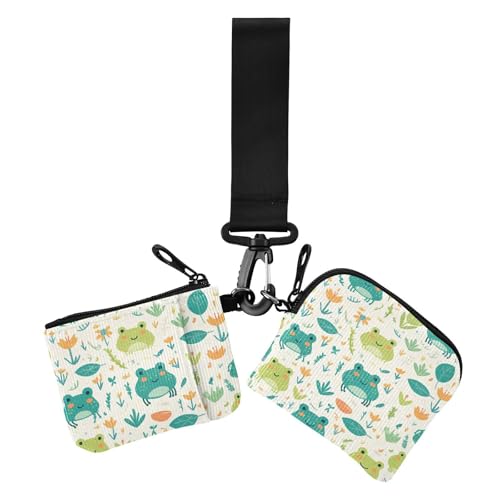 Fresh Spring süße Frösche grüne Doppel-Münzgeldbörse Kreditkartenetui Geldbörse minimalistischer Visitenkartenhalter mit Handgelenkschlaufe für den täglichen Gebrauch, 2 Stück, Frischer Frühling süße von EtherSpher