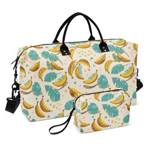 Fruit Banana Floral Leaf Yellow Cyan Decorative Luggage Travel Bag Sports Gym Bag with Toiletry Bag for Trekking Large Capacity bulto de para mujer von EtherSpher