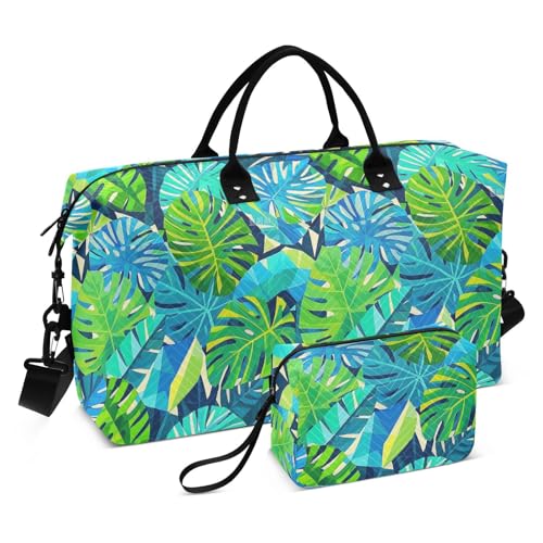 Geometrische abstrakte Palmblatt-Sommer-dekorative Wochenend-Reise-Übernachtungstasche, Turnbeutel mit verstellbarem Riemen für Reisen, 2-teiliges Set von EtherSpher