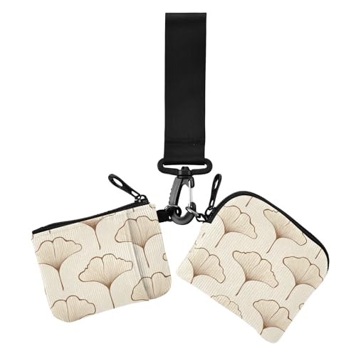 Ginkgo Leaf Simple Lines Beige Dual Wristlet Wallets for Women Large Capacity Women Credit Card Case Coin Purse with Keychain for Ladies 2 Pcs, Ginkgoblatt einfache Linien beige, 1 size, Casual von EtherSpher