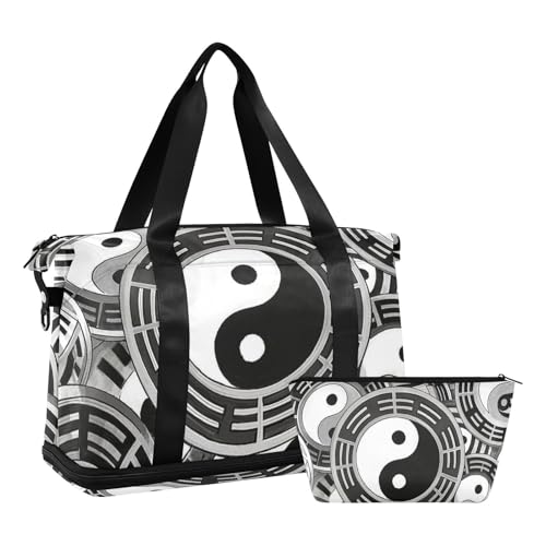 Graue Tai Chi Bagua Formation Reisetasche Weekender Seesack mit Kulturbeutel für Flugzeugreisen Multifunktional, Graue Tai Chi Bagua Formation, 1 size von EtherSpher