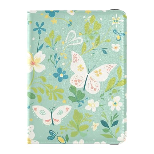 Grüne frische Sommerblumen-Leder-Familienpasshülle für Reisen, Impfausweis, Impfausweis, Impfkartenhalter, Geldbörse für Damen, leicht, Grüne frische Sommerblume, 1 size von EtherSpher