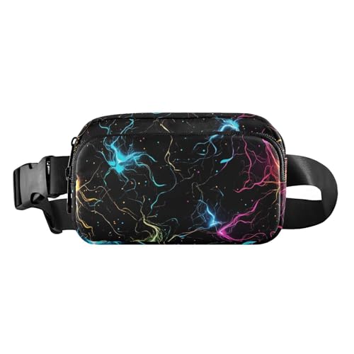 Gürteltasche für Damen und Herren, Mini-Crossbody-Tasche, Diebstahlschutz, mit verstellbarem Gurt, für Reisen, Laufen, Wandern, Schwarz, Schwarzer, bunter Blitz, 1 size von EtherSpher