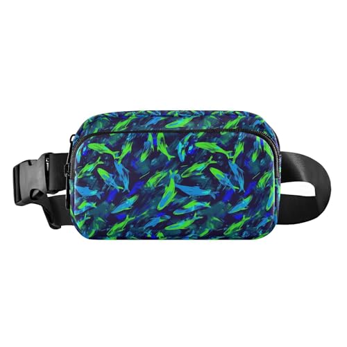 Gürteltasche für Damen und Herren, wasserabweisend, mit verstellbarem Gurt, für Reisen, Urlaub, Laufen, Neonblau und Dunkelgrün, Neonblaue und dunkelgrüne Fische, 1 size von EtherSpher