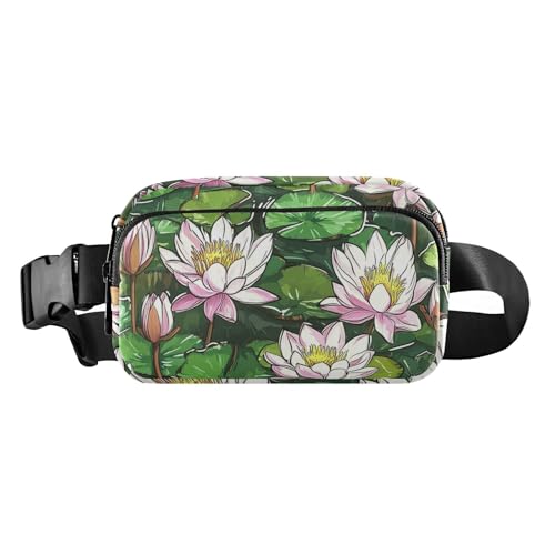 Gürteltasche mit Ölgemälde, Motiv: Pfirsichblume, grüne Blumen, Blätter, modische Bauchtasche für Damen und Herren, wasserdicht, Crossbody-Gürteltasche mit verstellbarem Riemen für Reisen, Einkaufen, von EtherSpher