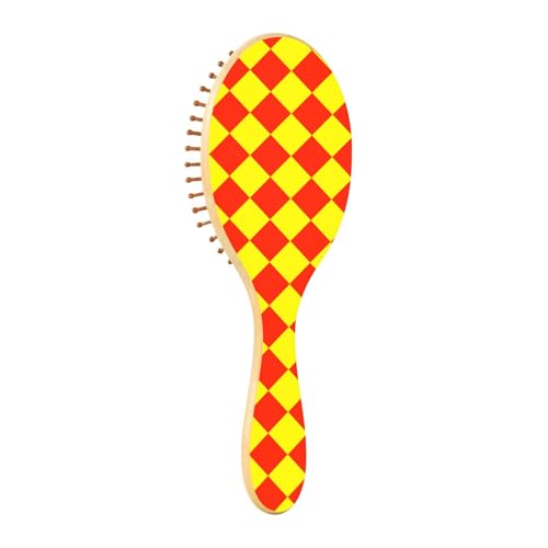 Haarbürste aus Holz, Büffelkariert, Rot / Gelb, Paddel-Haarbürste für Damen, Holzhaarbürste, Massagebürste Haarbürste aus Holz, Büffelkariert, Rot / Gelb, Paddel-Haarbürste für Damen, Holzhaarbürste, Massagebürste von EtherSpher