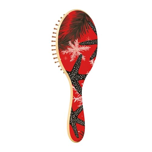 Haarbürste aus Holz, schwarzer Seestern, rote Kieferbäume, Merry Christmas, Paddel-Haarbürste, Holzbürste für Haar, Massagebürste aus Holz von EtherSpher