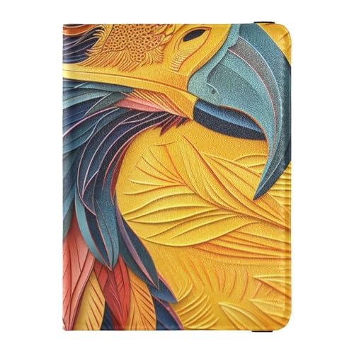 Happy Bird Head Close-up Textur Kunst Leder Reisepass und Impfpass Halter Combo für Reisen Reise Dokumente Organizer Schutz Reise Reisepass Brieftasche für Frauen Wasserdicht, Happy Bird Head von EtherSpher