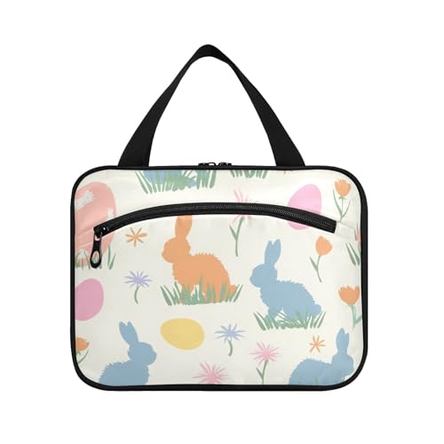 Happy Easter Bunny Silhouette Pastell hängende Herren Kulturbeutel Reisetasche mit Haken, Designer wasserdichte Pinseltasche für Reise Essentials Badezimmer Porta Cosmeticos Mujer Para Cartera L von EtherSpher