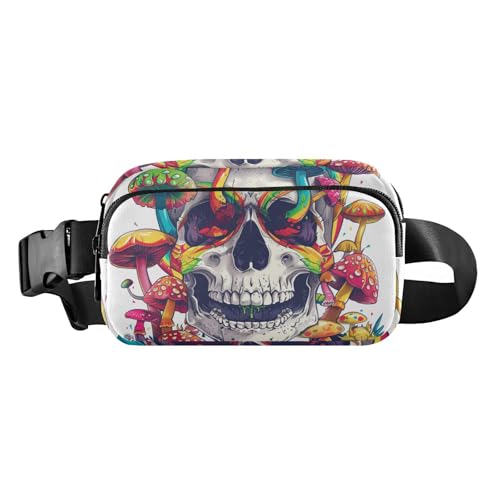 Happy Skull Rainbow Mushroom World Süße Crossbody-Tasche für Männer und Frauen, kleine Gürteltasche mit verstellbarem Riemen für Radfahren, Wandern, Fitnessstudio, Happy Skull Rainbow Mushroom World, von EtherSpher