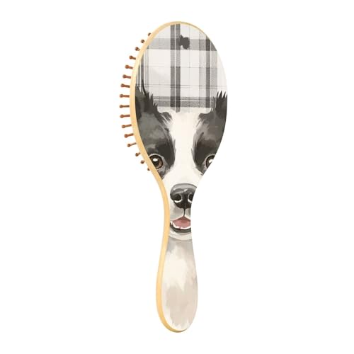 Holzhaarbürste, bunt, mit Büffelkaro, Schneeflocken, Weihnachten, Holzhaarbürste für Frauen, Massage-Haarbürste aus Holz von EtherSpher