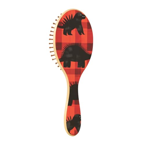 Holzhaarbürste, schwarzer Dinosaurier, roter Büffel, kariert, Holzpaddelbürste für Haare, Holzhaarbürsten für Frauen, Massage-Haarbürste Holzhaarbürste, schwarzer Dinosaurier, roter Büffel, kariert, Holzpaddelbürste für Haare, Holzhaarbürsten für Frauen, Massage-Haarbürste von EtherSpher