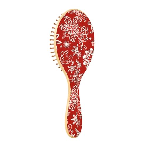 Holzhaarbürste Weihnachten Rot Blumen Schneeflocke Holz Paddel Haarbürste Holzhaarbürste für Frauen Holzmassagebürste von EtherSpher