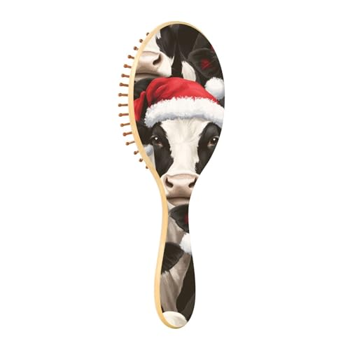Holzhaarbürsten schwarz und weiß, Weihnachts-Kuh-Paddelbürste für feines Haar, Holzhaarbürsten für Frauen, Massage-Haarbürste von EtherSpher