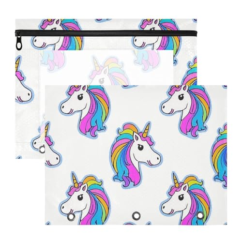 Kosmetiktasche, stabile Tasche mit 3 Ringen für 3 Ringe, 2 Stück, Lehrer, Schulanfang, Cartoon, niedlich, weiß, Regenbogen-Einhörner Kosmetiktasche, stabile Tasche mit 3 Ringen für 3 Ringe, 2 Stück, Lehrer, Schulanfang, Cartoon, niedlich, weiß, Regenbogen-Einhörner von EtherSpher