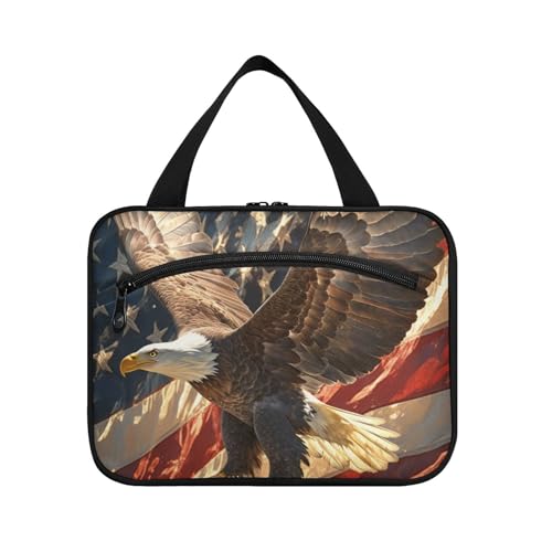 Kulturbeutel zum Aufhängen am 4. Juli mit braunem Vogel, Reise-Organizer mit Haken, multifunktionale Designer-Make-up-Tasche zum Aufhängen, für Reisende, Reisen, Bolso Viajero Para Mujer L, 4. Juli von EtherSpher