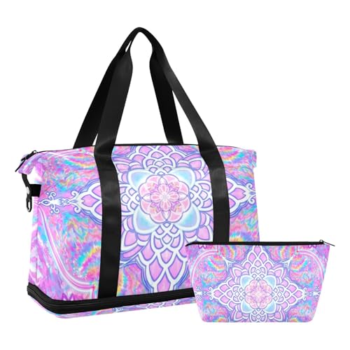 Lila Pfirsich Boho Sport Turnbeutel Schulter Weekender Übernachtungstasche mit Kulturbeutel für Reisen faltbar, Lila Pfirsich Boho, 1 size von EtherSpher
