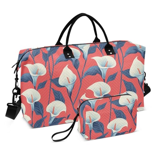Lily Calla Rote Blumen Dekorative Große Reisetasche Reisetasche Turnbeutel mit Kulturbeutel für Workout Multifunktional Bolso para en Avion von EtherSpher