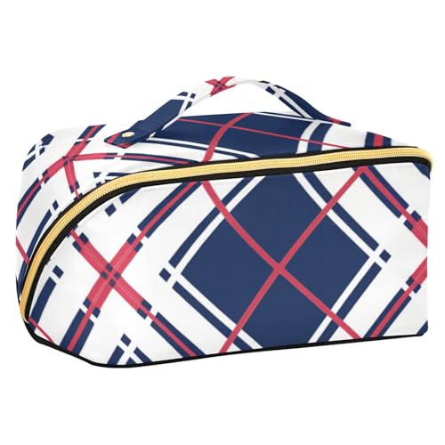 Make-up-Tasche mit Trennwänden, Reißverschluss, Kosmetiktasche für Damen, mit Fächern und Griff, Rot / Blau von EtherSpher