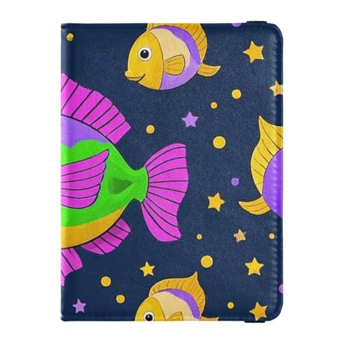 Mardi Gras Karneval Fisch Stern Lila Grün Leder Familie Reisepasshülle für Reisen Impfhülle Schutzhülle Reisepasshülle für Männer Wasserdicht von EtherSpher