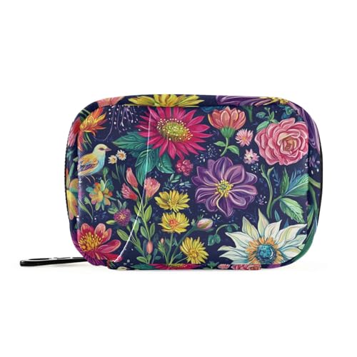 Medikamententasche mit Retro-Blumen mit farbigen Ölgemälden, mit abnehmbaren Fächern, praktischer Tabletten-Organizer für die Handtasche von EtherSpher