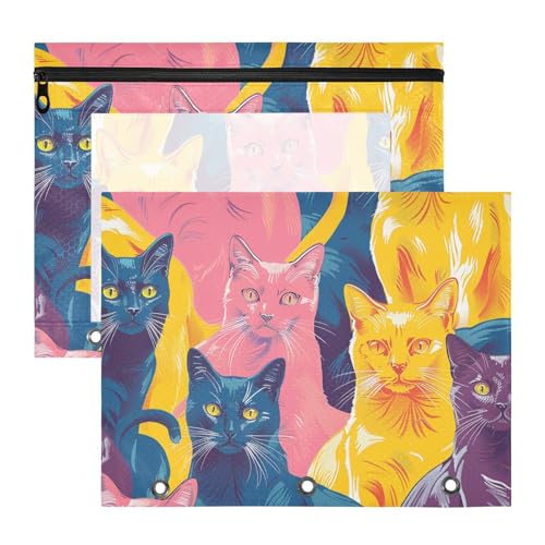Mehrzweck-Bleistiftetui, 3-fach Locher, für A4-Papier, Briefe, 2 Stück, Lehrer Zuhause, bunte Katzengruppe von EtherSpher