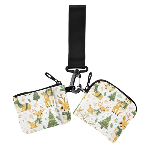 Merry Christmas Gelber Rentier Weihnachtsbaum Damen Münzbeutel Kartenhalter Kleine Tragbare Münzbörse Kleingeldhalter mit Schlüsselanhänger für Frauen 2 Stück, Frohe Weihnachten gelber Rentier von EtherSpher