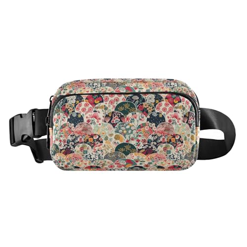 Modische Bauchtasche im japanischen Stil mit Fächermuster, für Damen und Herren, wasserabweisend, Crossbody-Sporttasche mit verstellbarem Riemen für Reisen, Fitnessstudio, Arbeit, Japanischer Stil mit Modische Bauchtasche im japanischen Stil mit Fächermuster, für Damen und Herren, wasserabweisend, Crossbody-Sporttasche mit verstellbarem Riemen für Reisen, Fitnessstudio, Arbeit, Japanischer Stil mit von EtherSpher