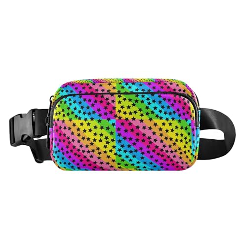 Modische Crossbody-Tasche mit bunten Streifen, schwarze Sterne, für Herren und Damen, Mehrzweck-Bauchtasche mit Reißverschluss, mit verstellbarem Gurt, für Radfahren, Wandern, Fitnessstudio, Bunte von EtherSpher