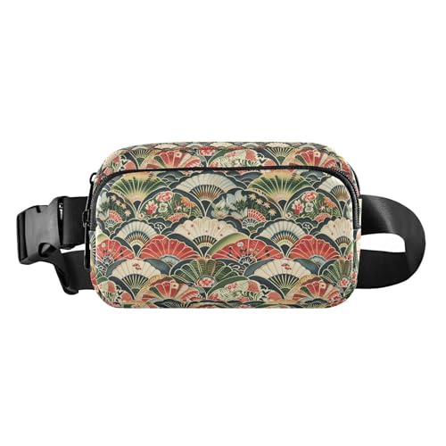 Modische Umhängetasche im japanischen Stil mit Fächermuster, Hüfttaschen für Damen und Herren, Mehrzweck-Crossbody-Tasche mit verstellbarem Riemen für Reisen, Fitnessstudio, Arbeit, Japanischer Stil von EtherSpher