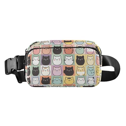 Modische Umhängetasche mit Cartoon-Motiv, niedlich, Katze, für Herren und Damen, Mini-Crossbody-Tasche, Diebstahlschutz, Hüfttasche mit verstellbarem Gurt für Reisen, Urlaub, Laufen, Cartoon-Katze, 1 von EtherSpher