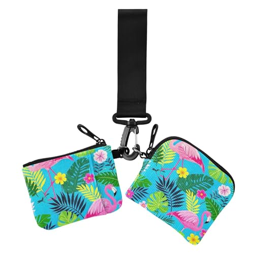 Münzbeutel für Damen, Motiv: Sommer-Flamingos, Blumenblatt, Blau, Kartenhalter, kompakte Größe, Damen-Geld-Organizer mit Handgelenkschlaufe für Damen, 2 Stück, Sommer-Flamingos, Blumenblatt, blau, 1 Münzbeutel für Damen, Motiv: Sommer-Flamingos, Blumenblatt, Blau, Kartenhalter, kompakte Größe, Damen-Geld-Organizer mit Handgelenkschlaufe für Damen, 2 Stück, Sommer-Flamingos, Blumenblatt, blau, 1 von EtherSpher