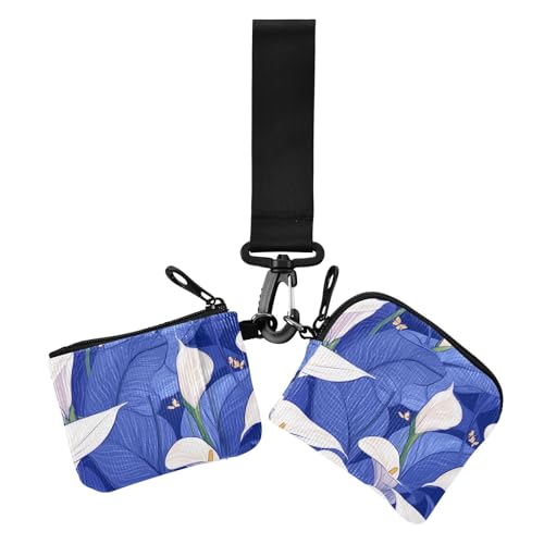 Nature Calla Lily Royal Blue Damen Geldbörsen Kartenetuis Slim Portable Card Wallet Geld Organizer mit Reißverschluss Münzfach für den täglichen Gebrauch 2 Stück, Nature Calla Lily Royal Blue, 1 size von EtherSpher