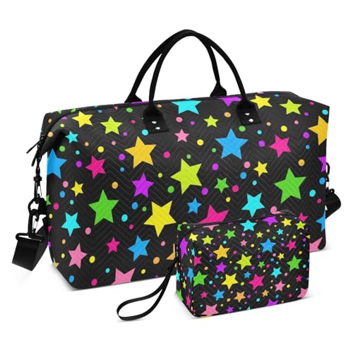 Neon Stars Bunte Regenbogen Dekorative Persönliche Gegenstände Reisetasche Große Turnbeutel mit Kulturbeutel für Trekking 2-teiliges Set Bulto de para Hombre von EtherSpher