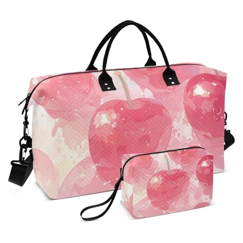 Niedliche Cartoon-Abstrakte verschwommene Kirsche, dekorative Wochenend-Reisetasche, Sporttasche, Turnbeutel mit Kulturbeutel für Fitnessstudio, multifunktional, Bolso de Mano para viajar en Avion von EtherSpher