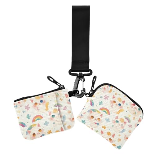 Niedliche Cartoon-Katzen-Regenbogen-Münzgeldbörsen für Damen, kompakte Größe, Karten-Organizer, Geldbörse mit Reißverschluss, Münzfach für Damen, 2 Stück, niedliche Cartoon-Katzen, Regenbogen von EtherSpher
