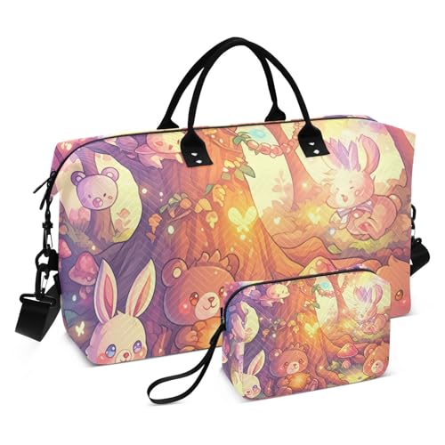 Niedliche Cartoon-Tiere, Regenbogenfarben, dekorativ, Wochenendtasche, Turnbeutel mit verstellbarem Riemen für Fitnessstudio, 2-teiliges Set Niedliche Cartoon-Tiere, Regenbogenfarben, dekorativ, Wochenendtasche, Turnbeutel mit verstellbarem Riemen für Fitnessstudio, 2-teiliges Set von EtherSpher