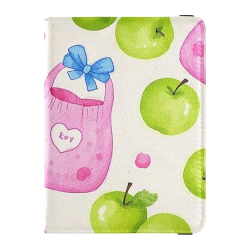 Niedliche Hellrot Tasche Grün Obst Leder Reisepasshalter für Familien Reise Unterlagen Organizer Schutz Abzeichen Impfstoff Kartenhalter Geldbörse für Herren, Süße hellrote Tasche grün Früchte, 1 size von EtherSpher