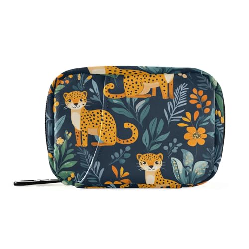 Niedliche grüne Medikamentenbeutel mit abnehmbaren Fächern wiederverwendbarer Organizer mit Reißverschluss für Handtasche, Schöner grüner Dschungel-Leopard, 1 Size, Hübscher grüner Dschungel-Leopard, von EtherSpher
